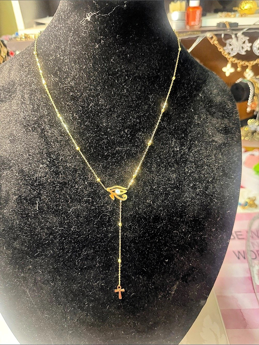 18k gold plated stainless steel Eye of Horus Ankh Necklace Gold